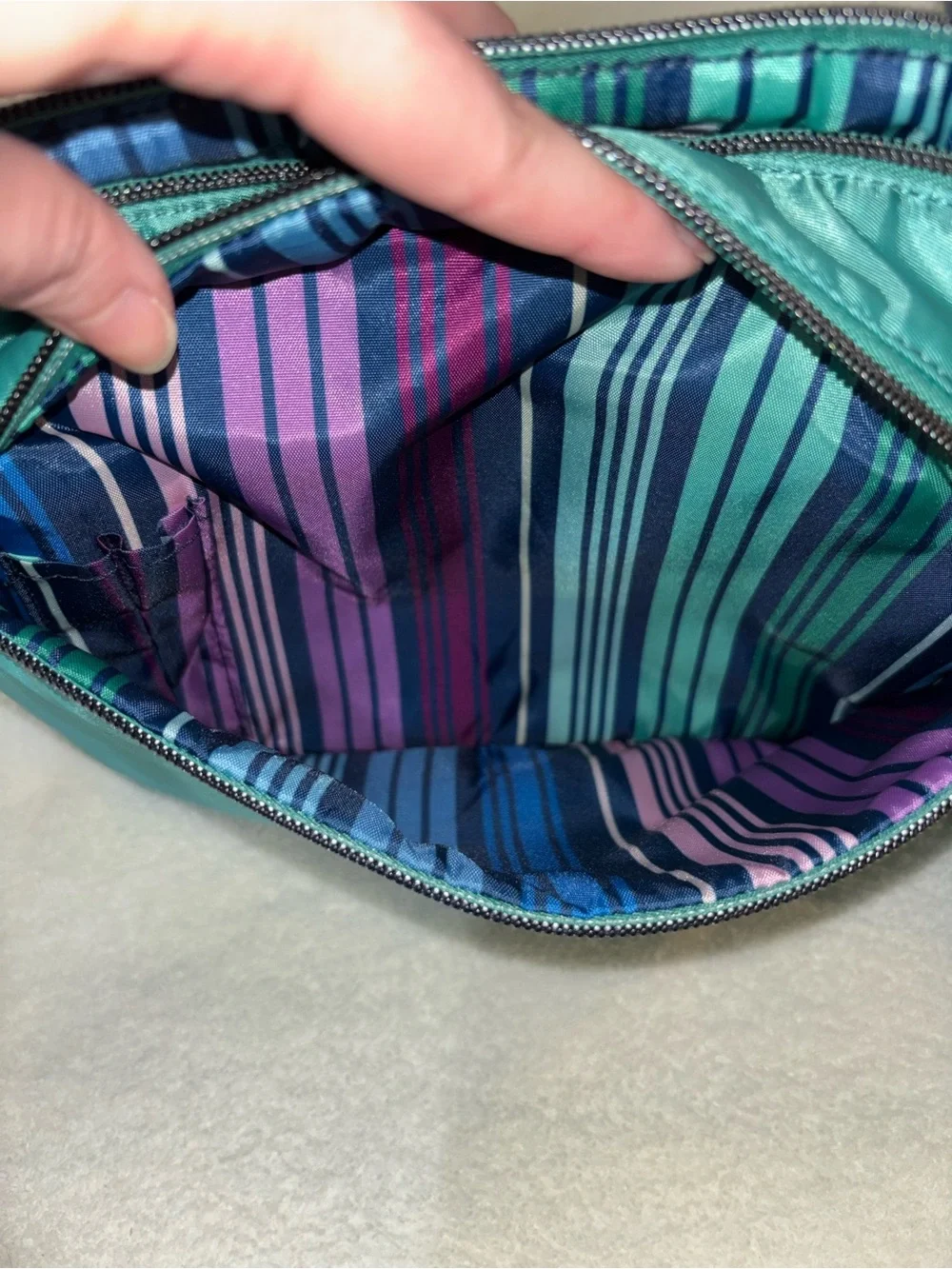 Lug flare surf teal green blue crossbody oversized puller love stripe multi